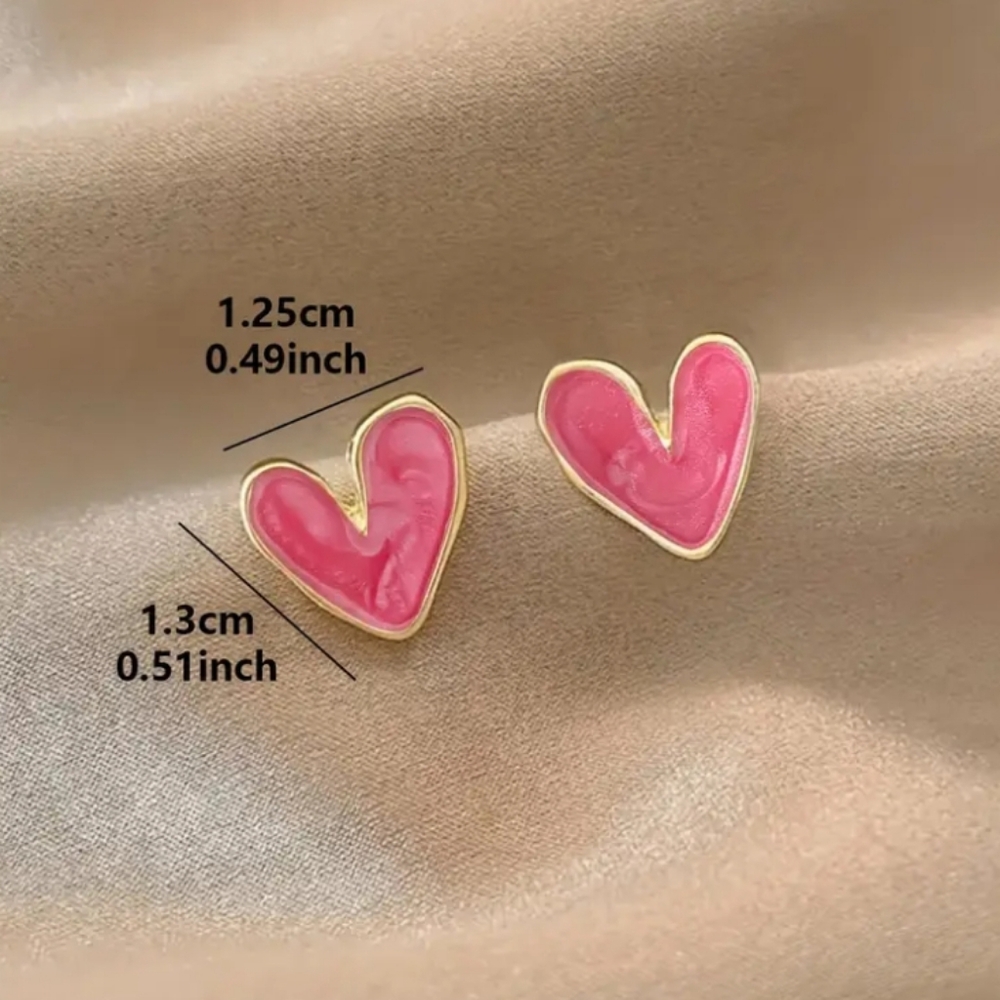 Pink Heart Gold Earrings - Picture 4 of 6